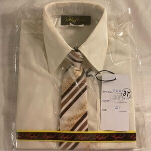 NWT 3T Ivory Button Down Shirt with Clip on Tie